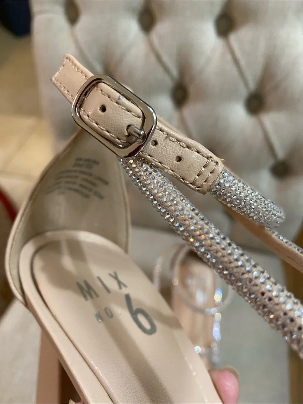 Mix No. 6 Nude Rhinestone-Strap Block 3” Heel Sandals LIKE NEW / Sz 8